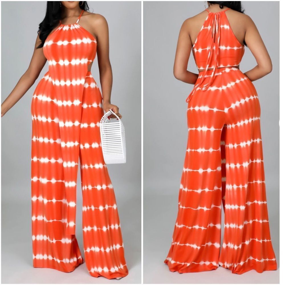 Orange & White Tie Dye Pants Set